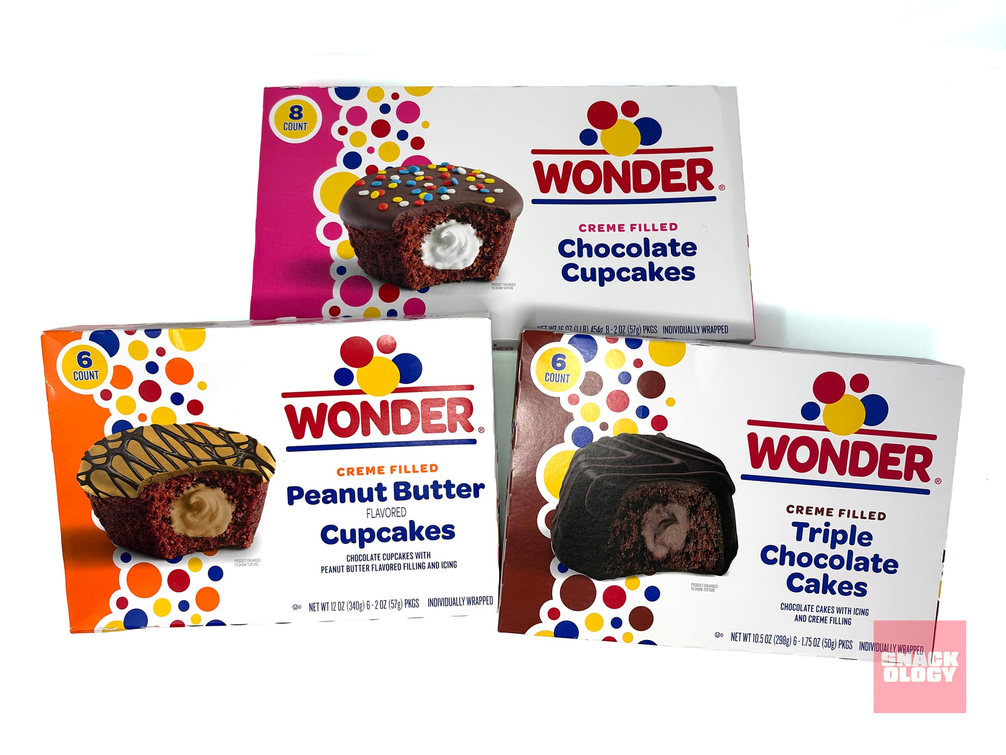 Wonder Creme Filled Chocolate Cupcakes, Wonder Creme Filled Peanut Butter Cupcakes and Wonder Triple Chocolate Cakes