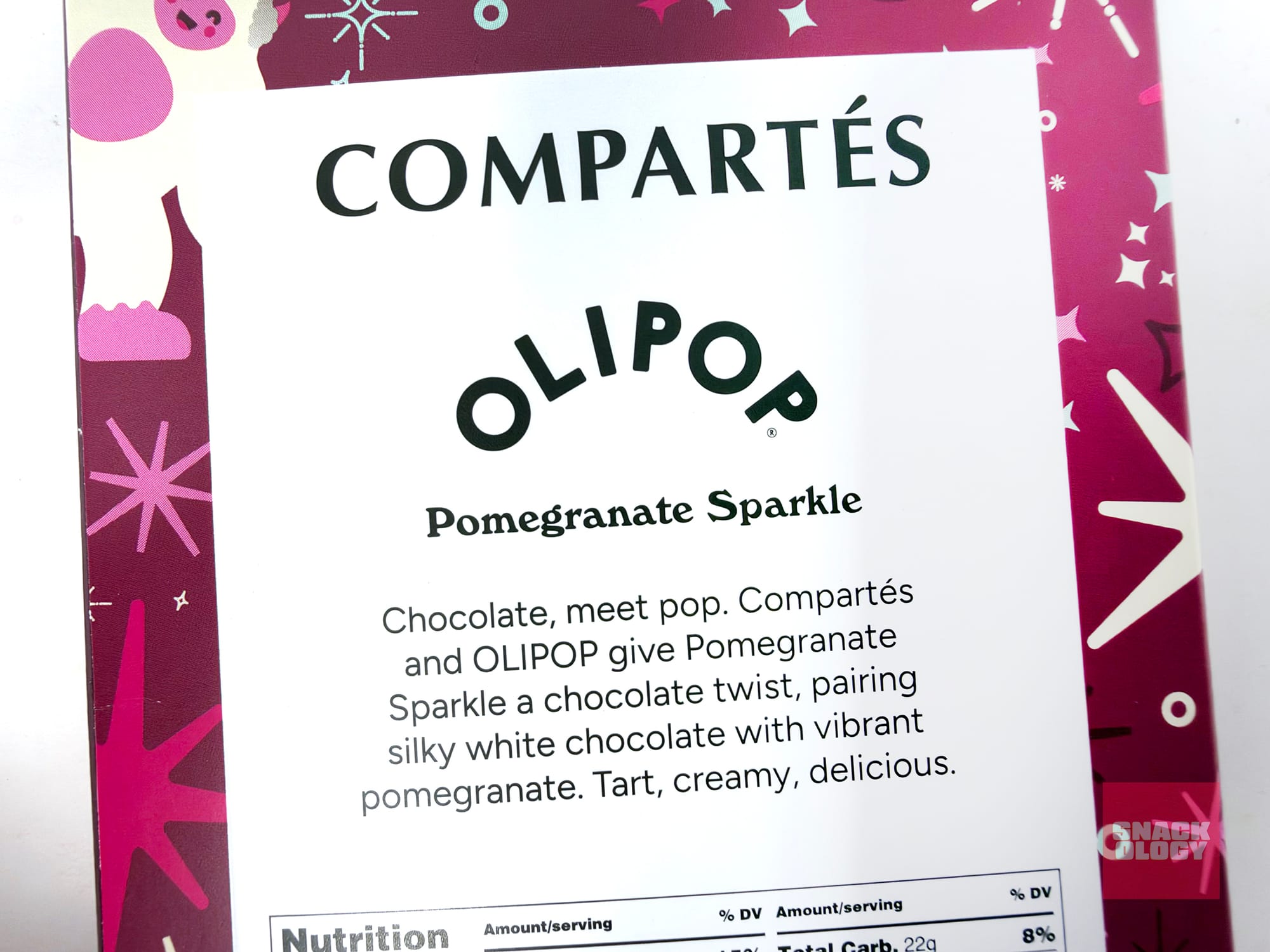 The Olipop Pomegranate Sparkle Chocolate Bar