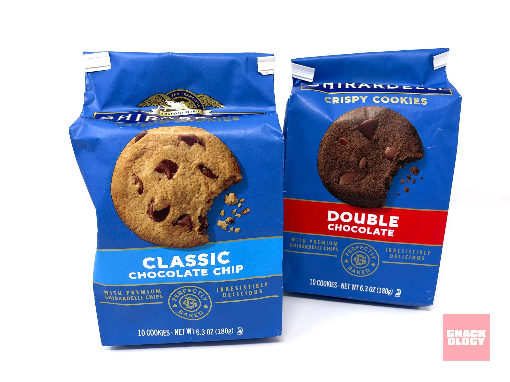 Ghirardelli Classic Chocolate Chip Crispy Cookies and Ghirardelli Double Chocolate Crispy Cookies