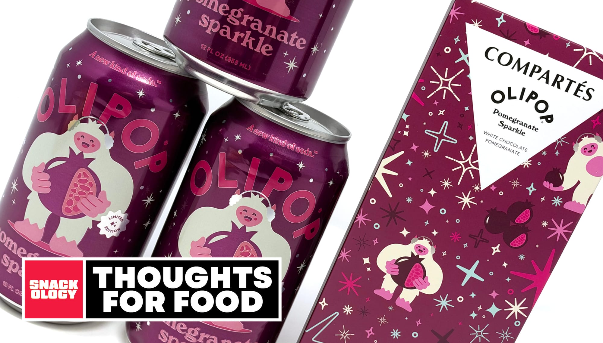 Olipop Pomegranate Sparkle and the Olipop Pomegranate Sparkle Chocolate Bar