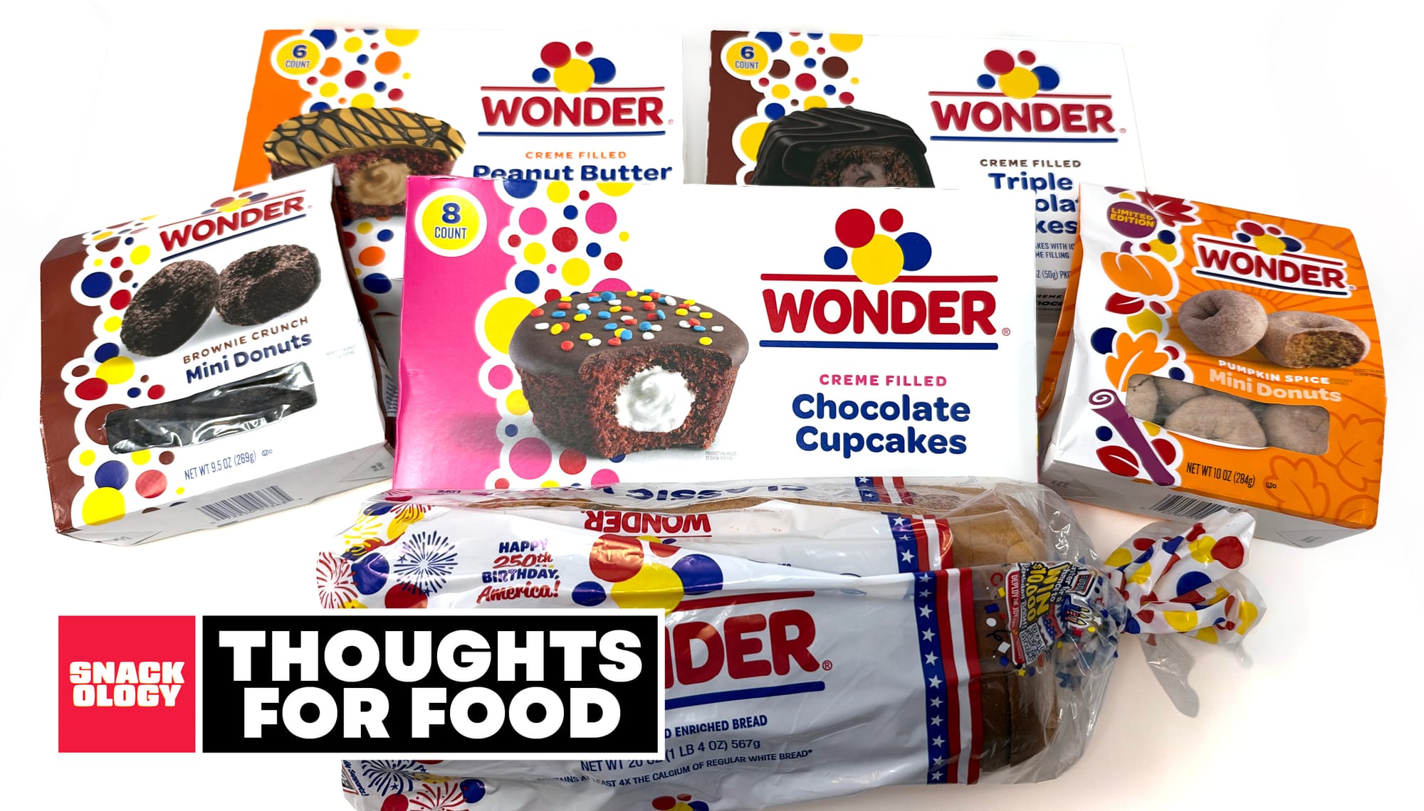Wonder Creme Filled Peanut Butter Cupcakes, Wonder Triple Chocolate Cakes, Wonder Brownie Crunch Mini Donuts, Wonder Creme Filled Chocolate Cupcakes, Wonder Pumpkin Spice Mini Donuts and Wonder Classic White bread