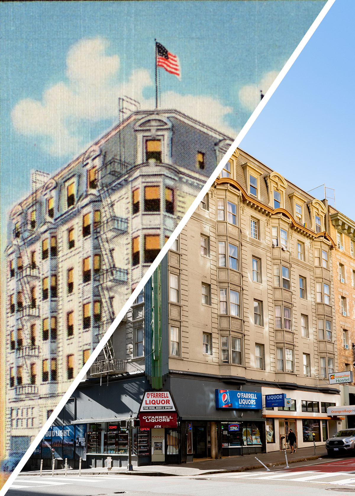 Merged postcard and photo image