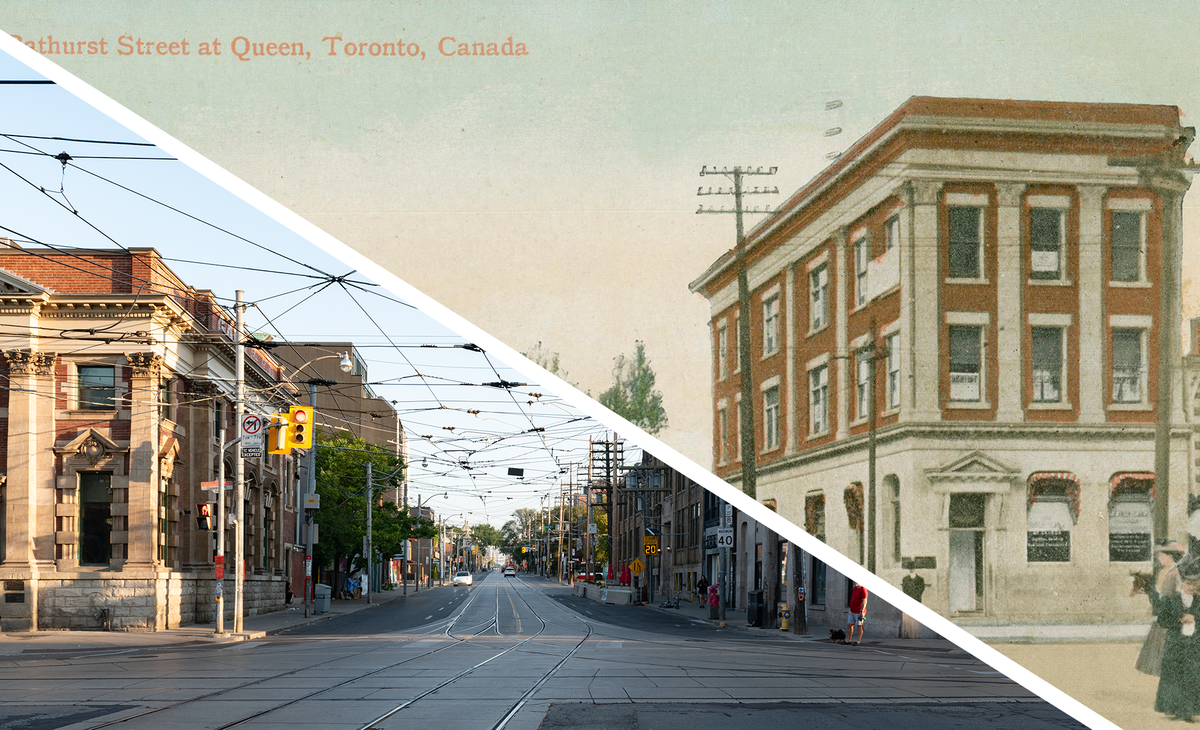 Merged image of the photo with the postcard