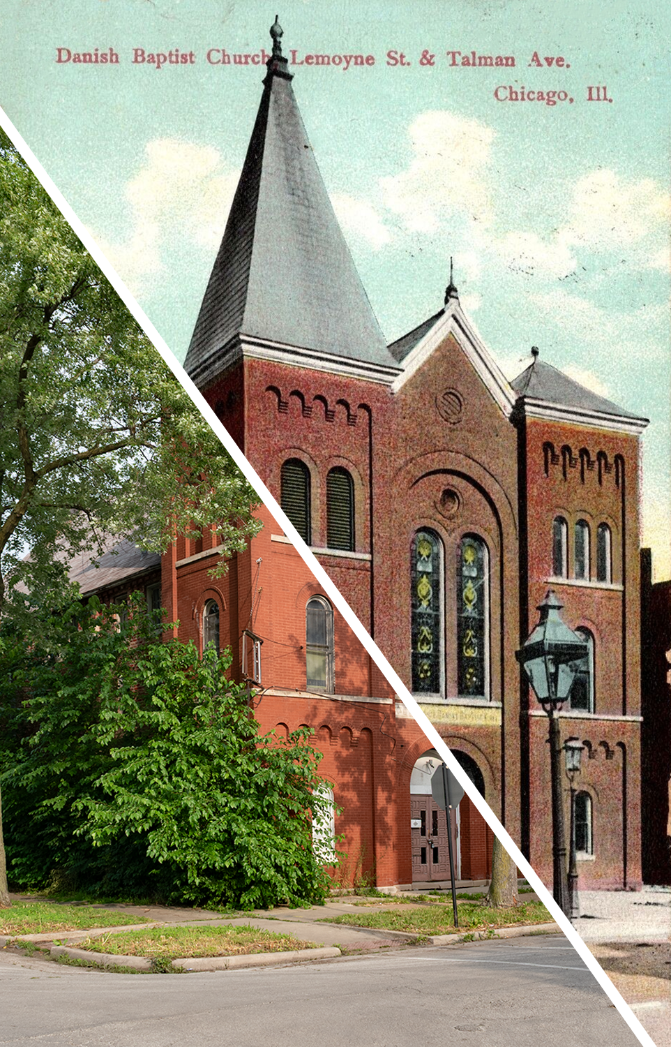 Merged image of the postcard and the modern photo