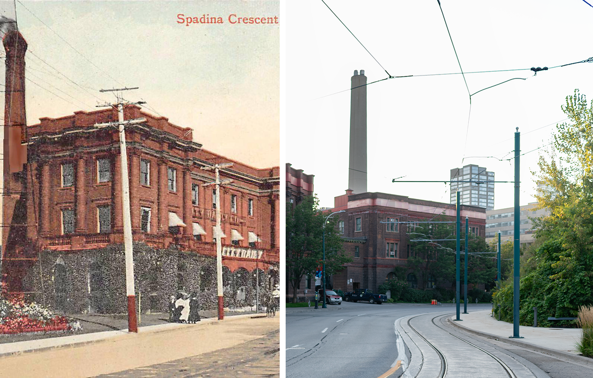 Merged image of the postcard and 2023 photo