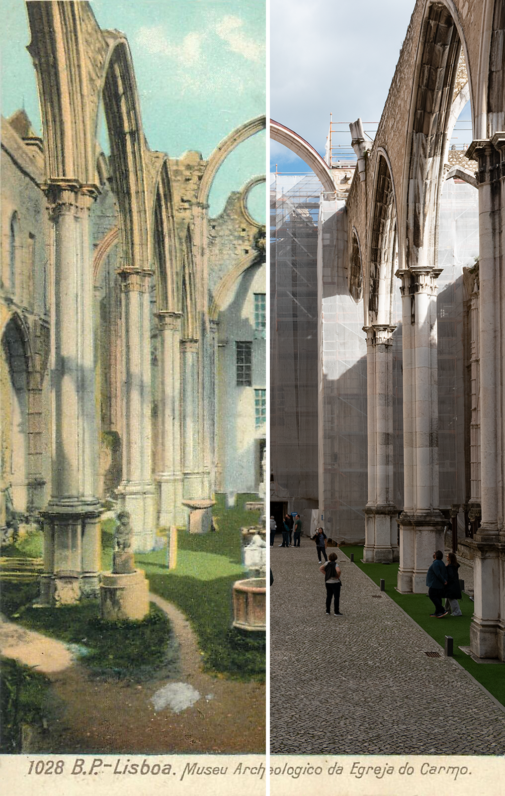 Split image of the postcard and the photo