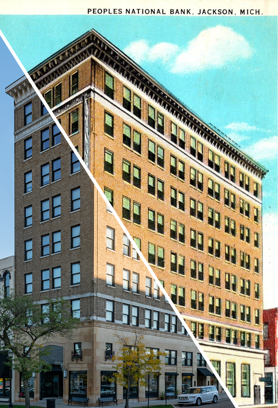 Merged image of the photo and postcard