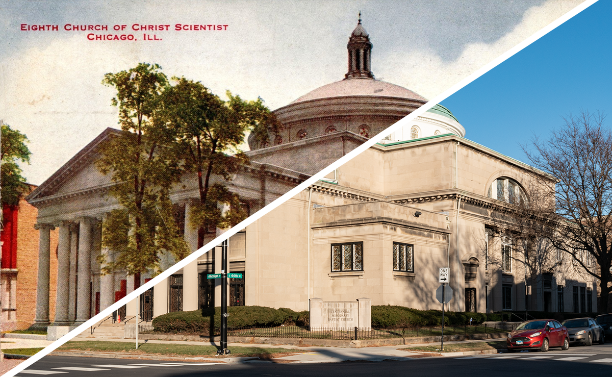 Split image of the postcard and photo