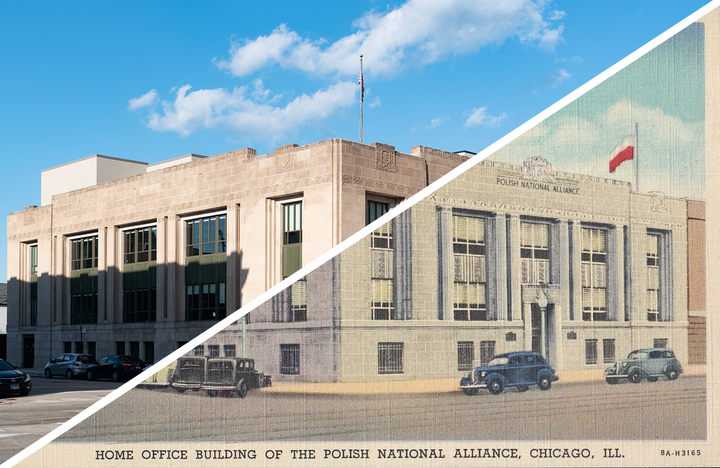 Merged image of the 2022 photo with the postcard