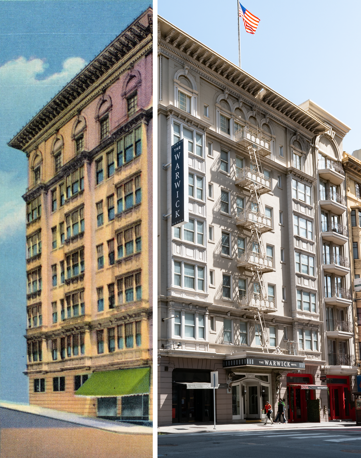 Merged image of the 1942 postcard and 2022 photo