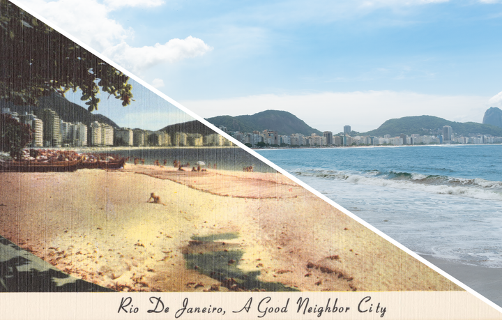 Merged image of the postcard and 2023 photo