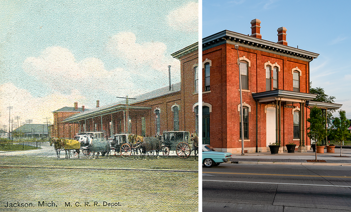 Merged image of the postcard and photo