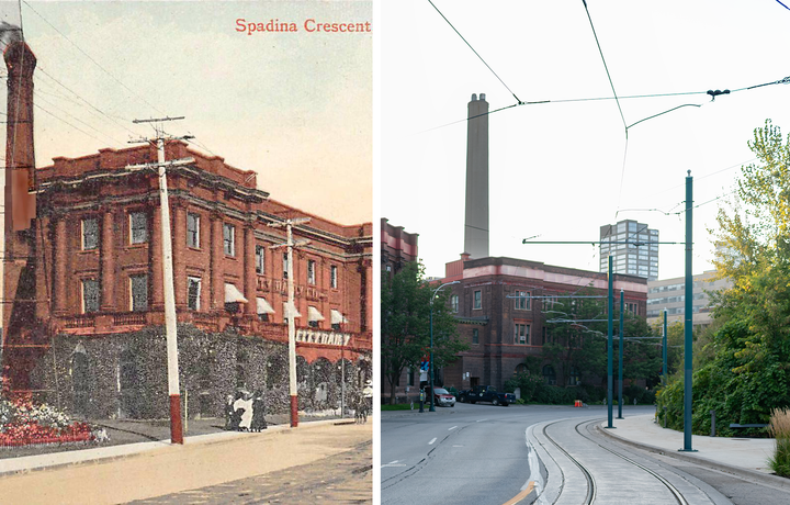 Merged image of the postcard and 2023 photo