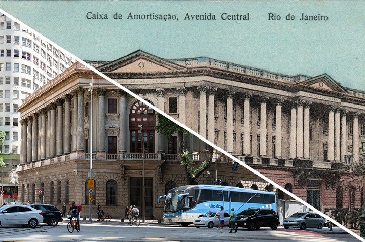 Merged image of the photo and postcard