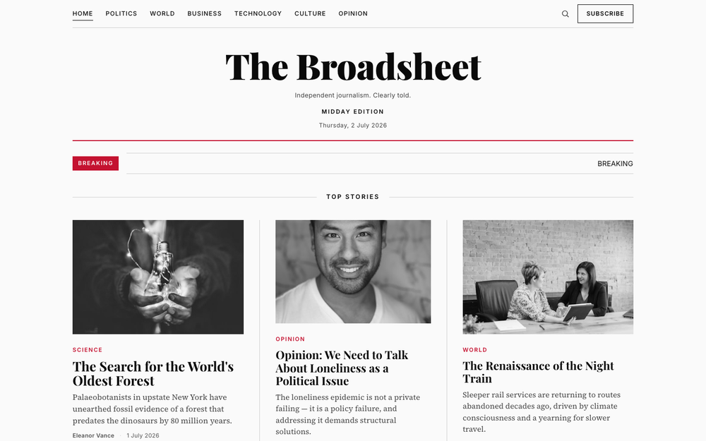 Broadsheet Ghost theme screenshot