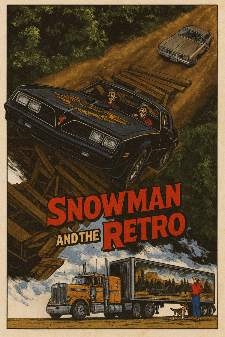 1970s-style illustrated poster featuring Snowman, his truck, and the bold title “Snowman and the Retro.”