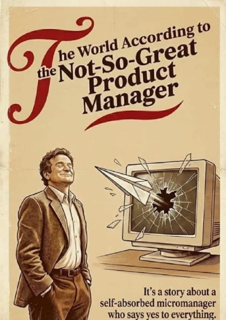 Vintage poster of a smiling PM beside a shattered monitor with a paper airplane bursting out.