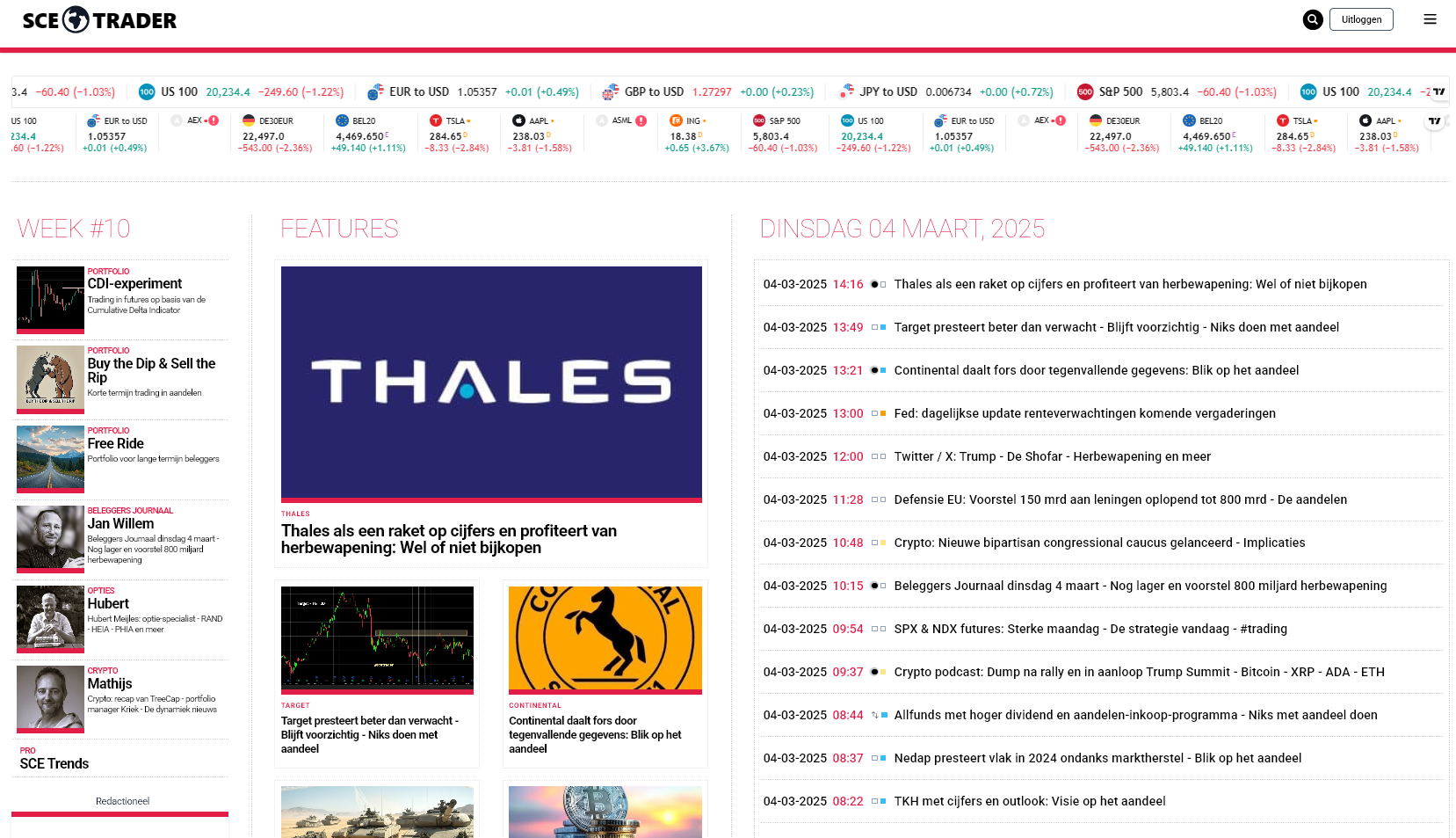 SCE Trader: schrijf je in en volg onze tips - Het dagboek voor de korte en lange termijn belegger!