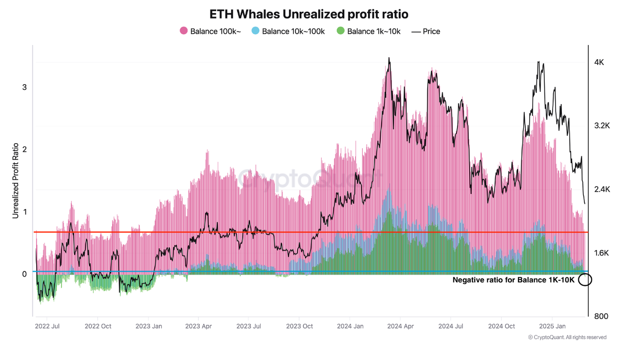 Crypto: ETH whales unrealized profit ratio op bear marktet niveau