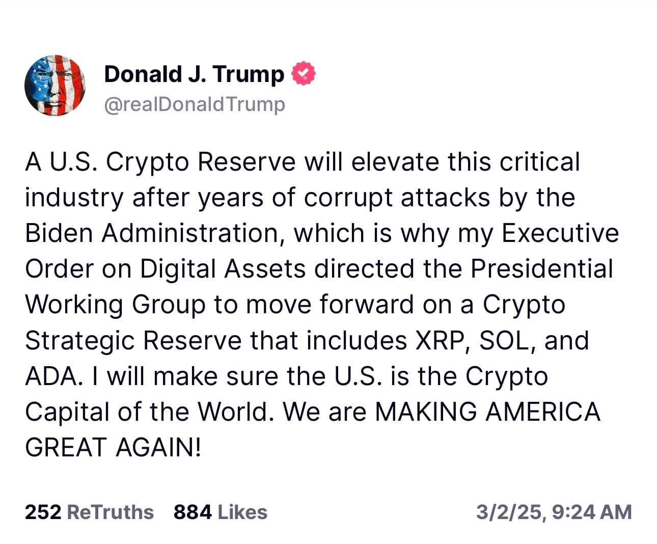 Crypto: Trump wil een reserve oprichten: Munten gaan door het dak - Visie op situatie