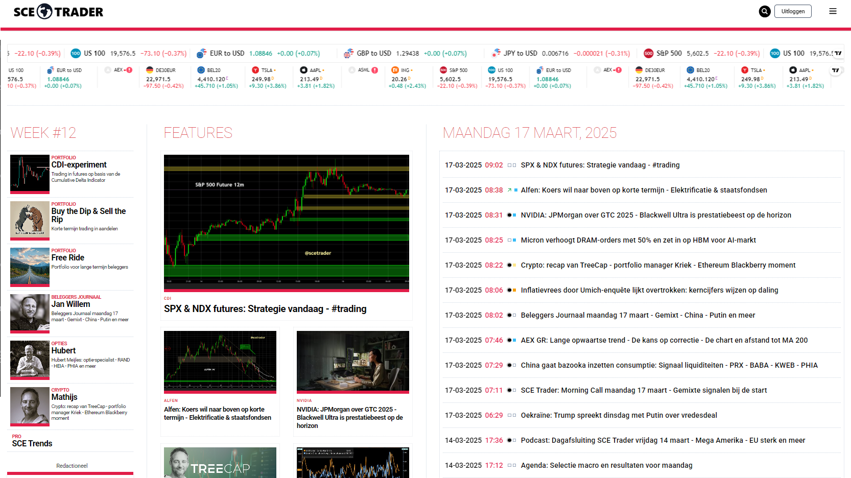 SCE Trader: schrijf je in en volg onze tips - Het dagboek voor de korte en lange termijn belegger!