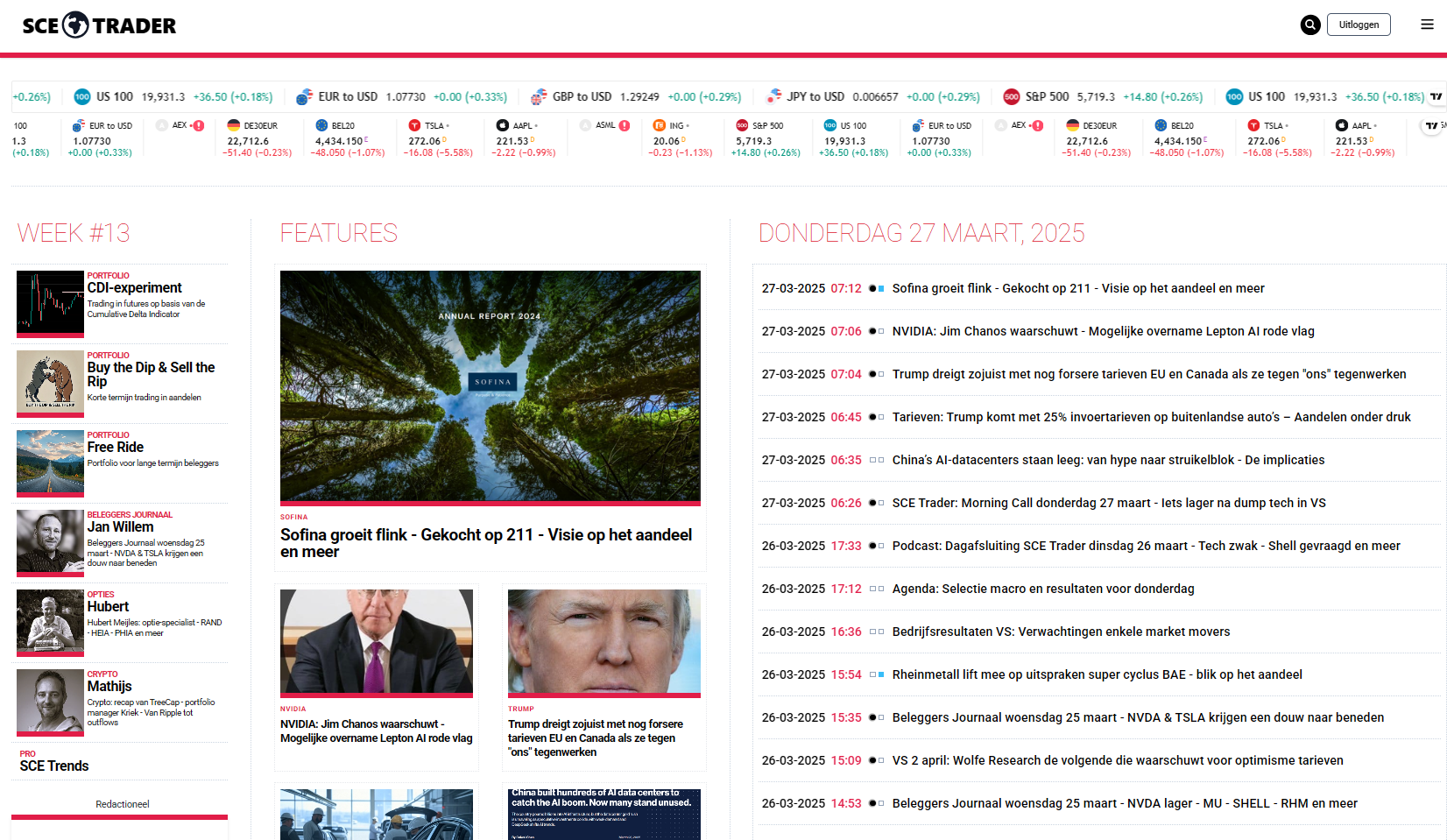 SCE Trader: schrijf je in en volg onze tips - Het dagboek voor de korte en lange termijn belegger!