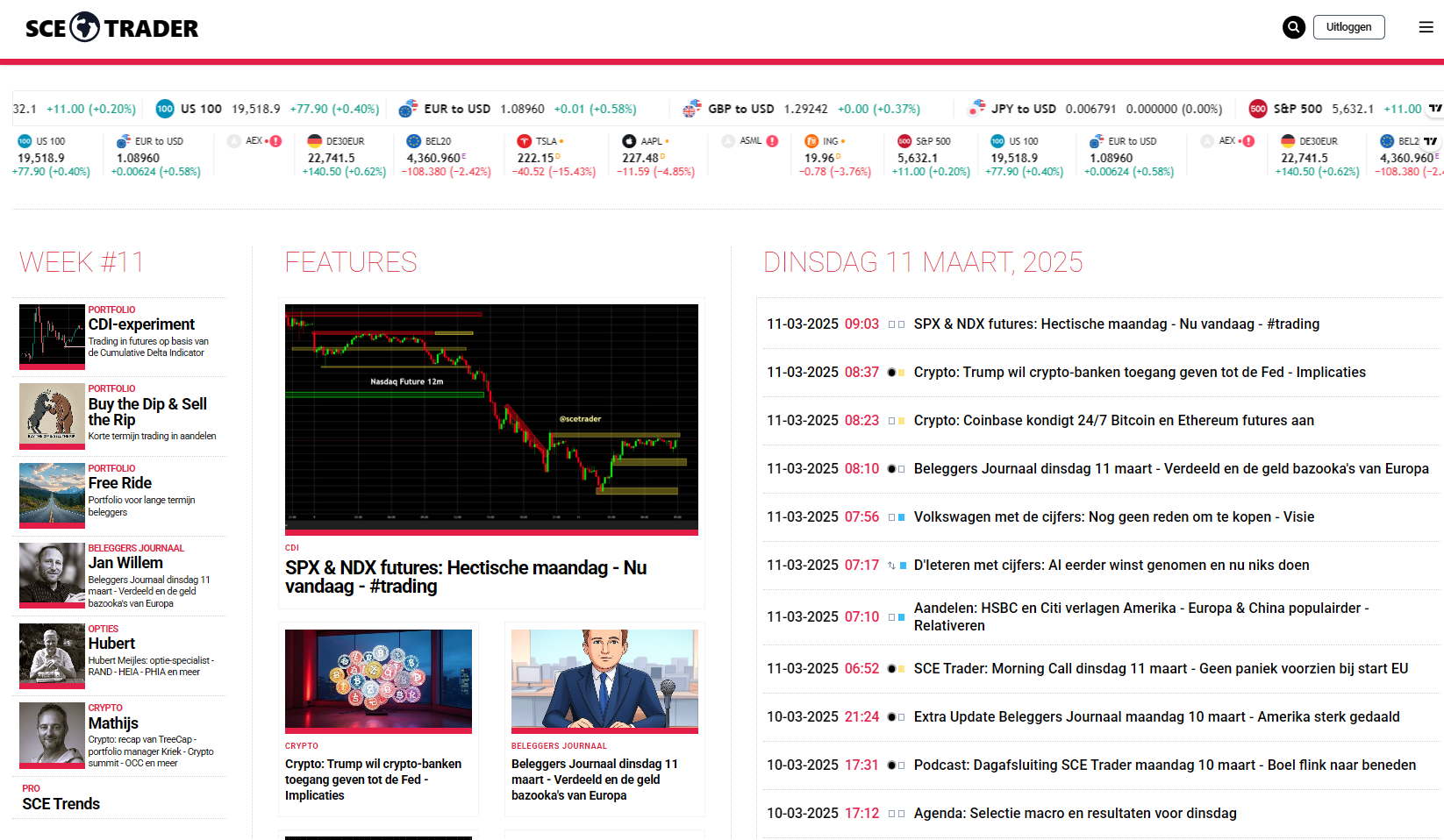 SCE Trader: schrijf je in en volg onze tips - Het dagboek voor de korte en lange termijn belegger!