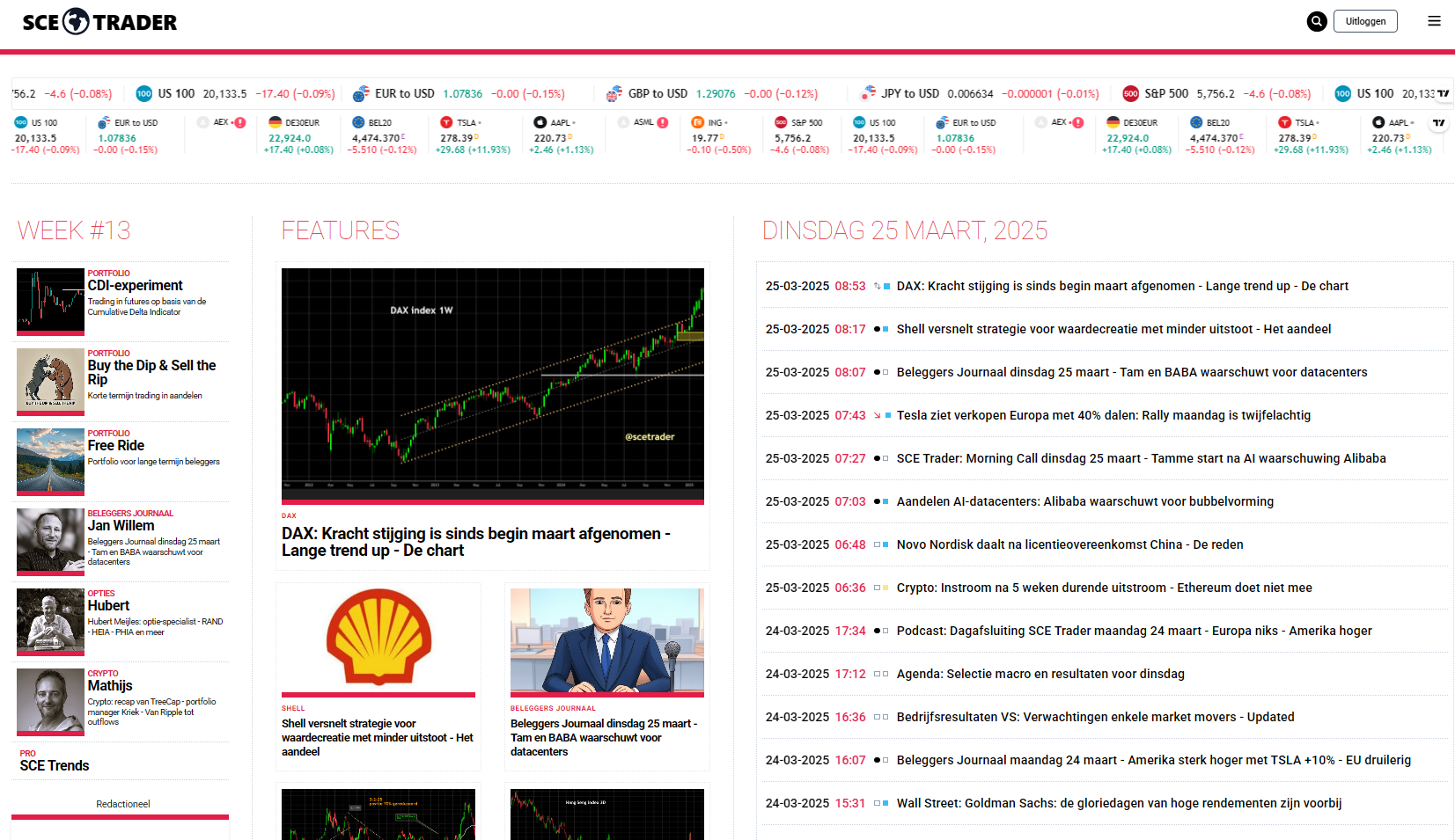 SCE Trader: schrijf je in en volg onze tips - Het dagboek voor de korte en lange termijn belegger!