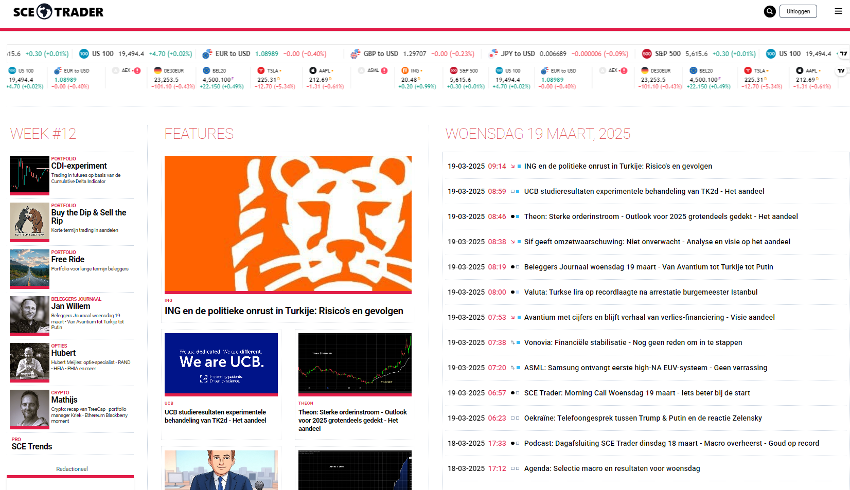 SCE Trader: schrijf je in en volg onze tips - Het dagboek voor de korte en lange termijn belegger!
