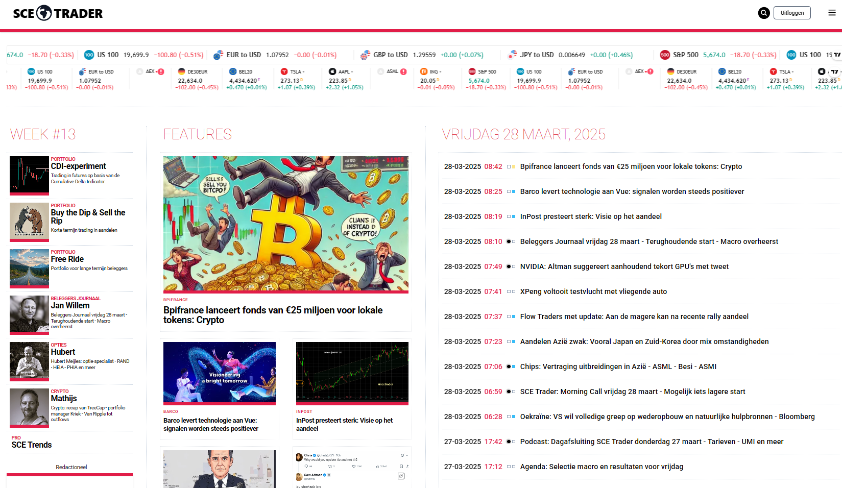 SCE Trader: schrijf je in en volg onze tips - Het dagboek voor de korte en lange termijn belegger!