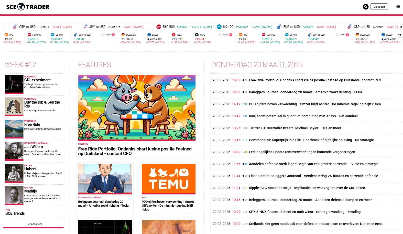 SCE Trader: schrijf je in en volg onze tips - Het dagboek voor de korte en lange termijn belegger!
