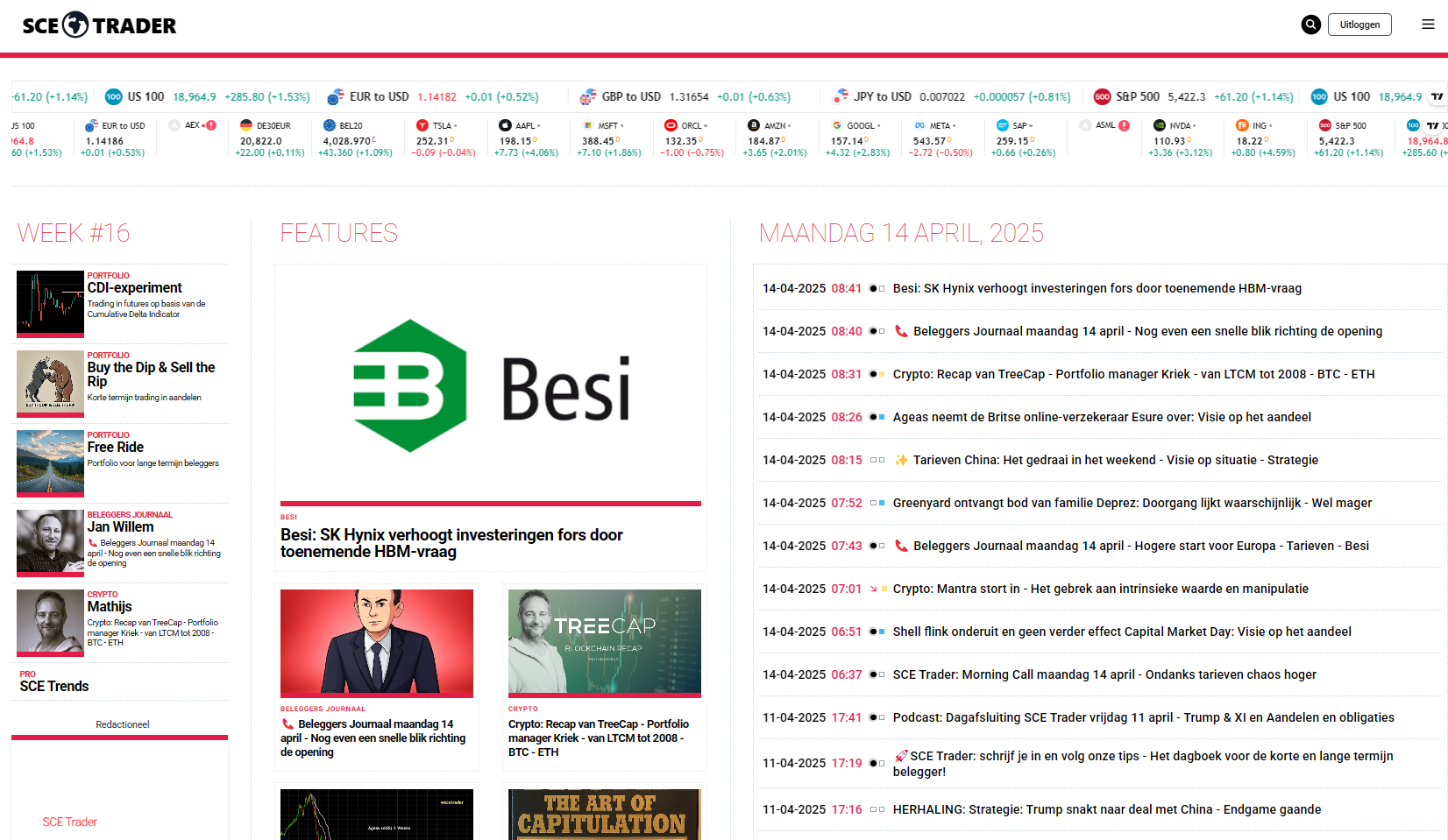 SCE Trader: schrijf je in en volg onze tips - Het dagboek voor de korte en lange termijn belegger!
