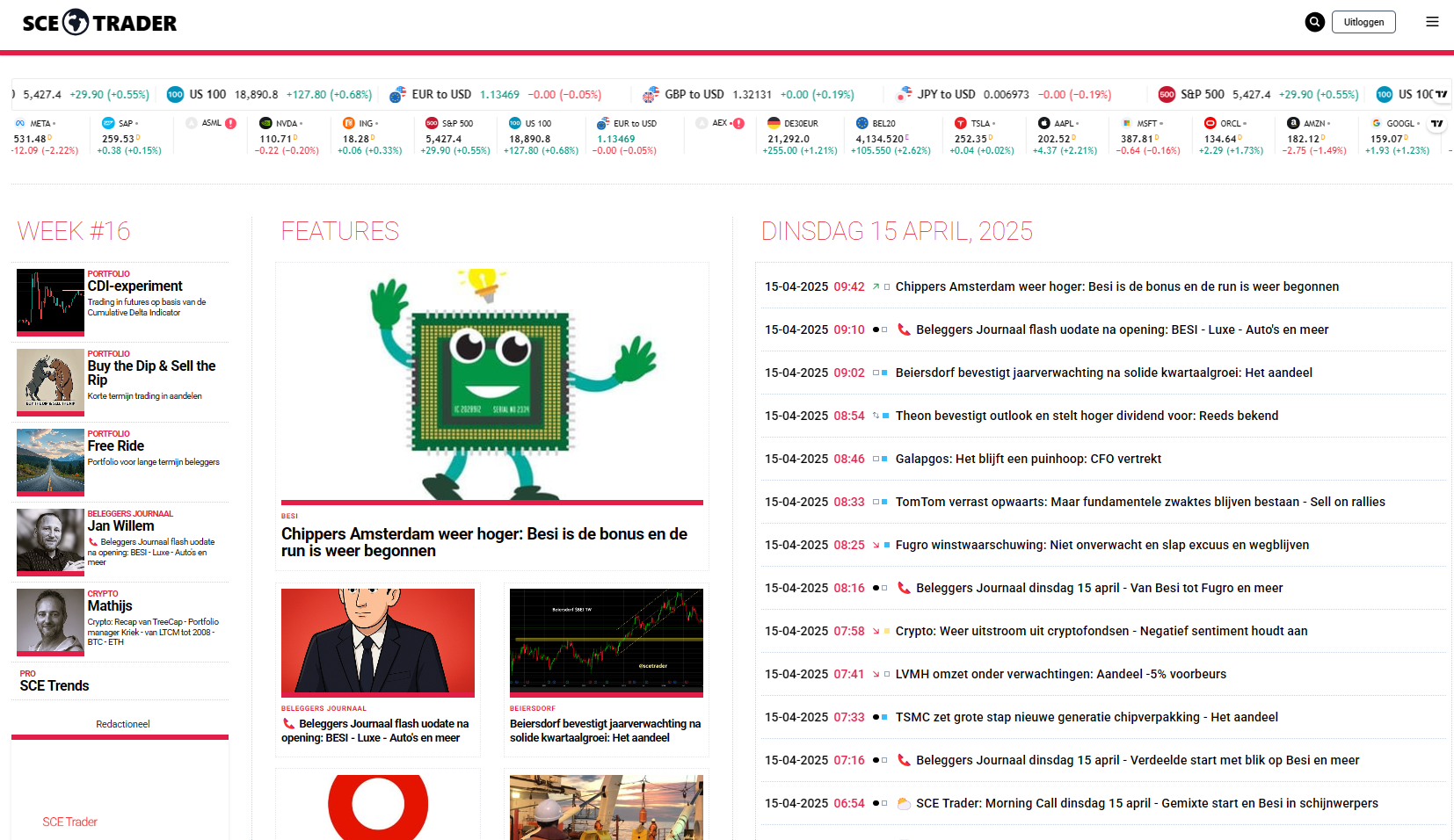 SCE Trader: schrijf je in en volg onze tips - Het dagboek voor de korte en lange termijn belegger!