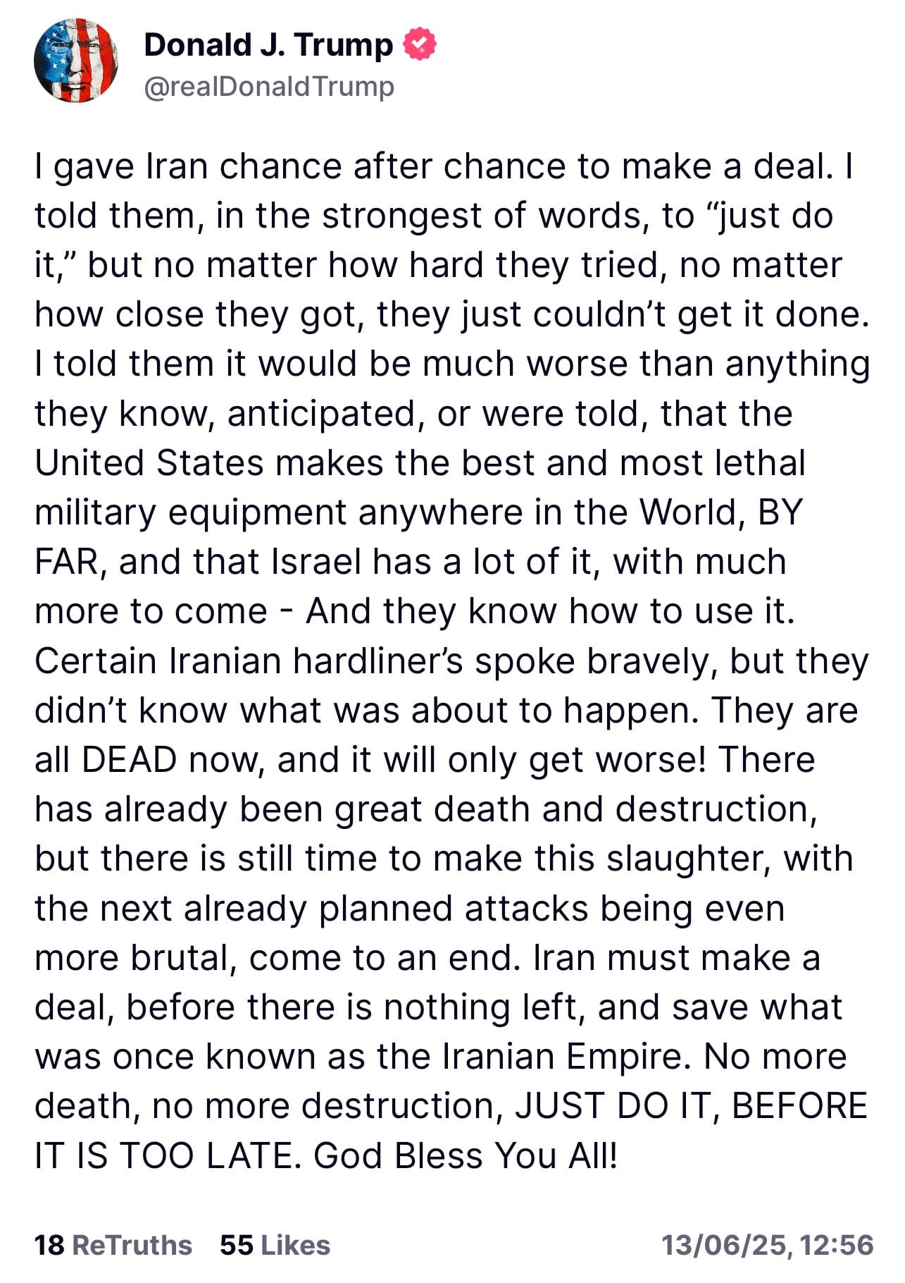 Trump: "Iran moet nu een deal sluiten, voordat er niets meer over is"