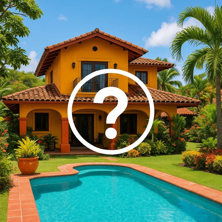 A Costa Rican home with a question mark icon over it
