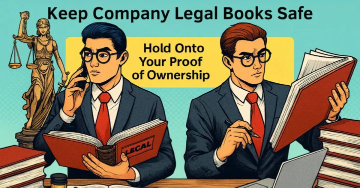 Two lawyers reviewing company legal books