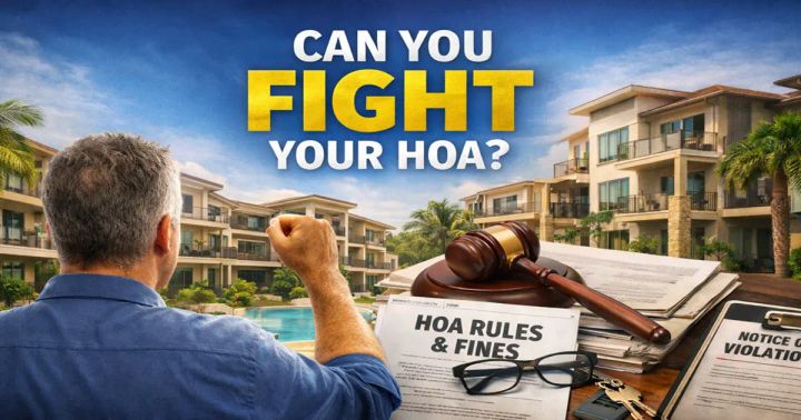 Homeowner confronting HOA rules at a condominium complex.