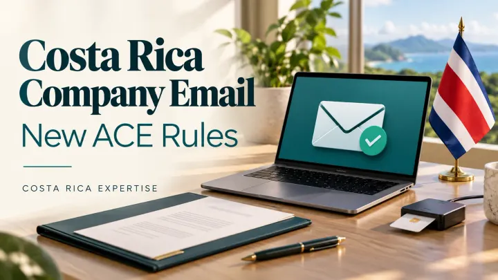 Laptop with an email icon beside a Costa Rican flag and digital signature reader