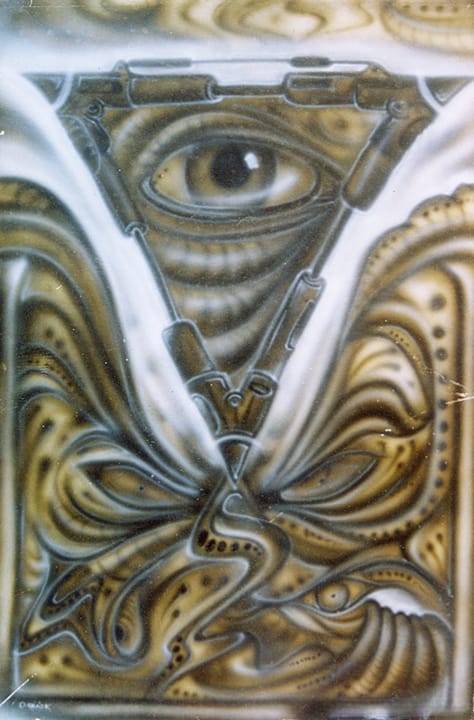 H.R. Giger influenced, First freehand attempt - 1996 acrylic on card. A1 - 841 x 594 mm 