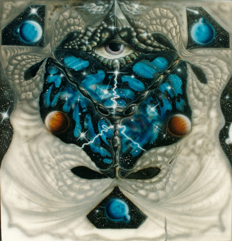No. 9 "Alien" (1997) — Airbrushed acrylic on ply, 1200 × 1200 mm