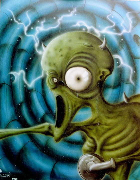 No 8. Mutant Trolley Boys 1998. Automotive Acrylic on card