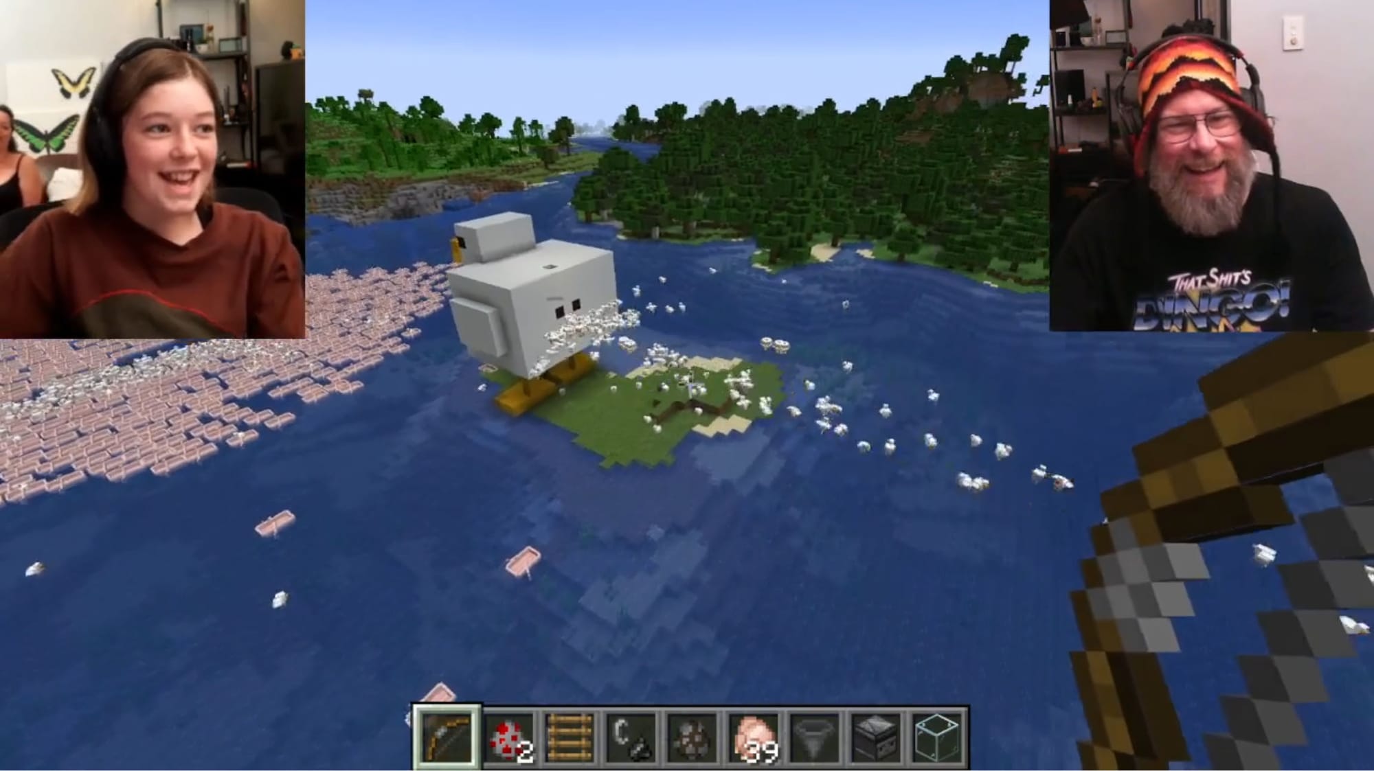 Daughter and Damien playing Minecraft live on Twitch 