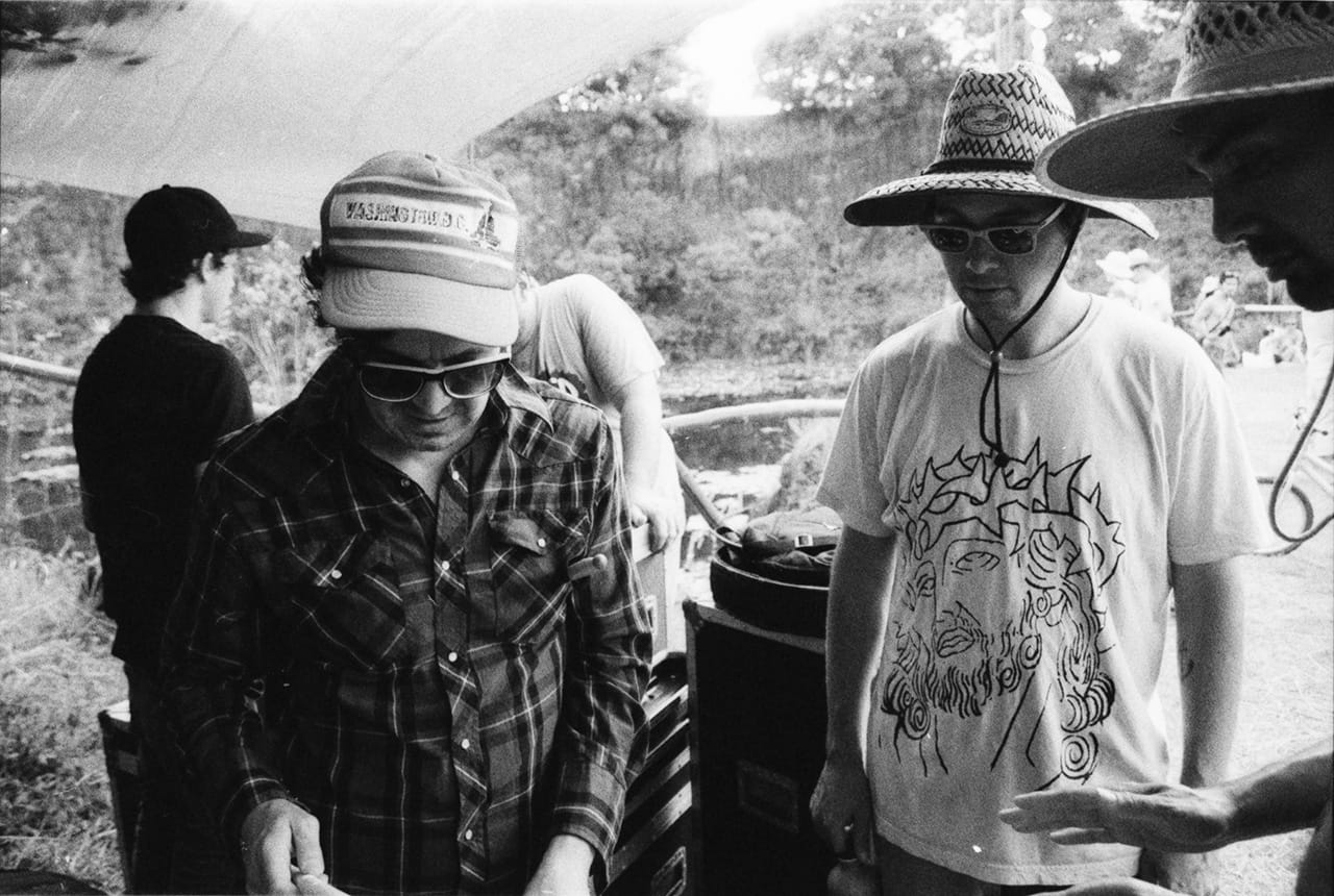 Drummers discuss the plans at the Island Quarry - Boredoms - Boadrum111 - Byron Bay November 2011