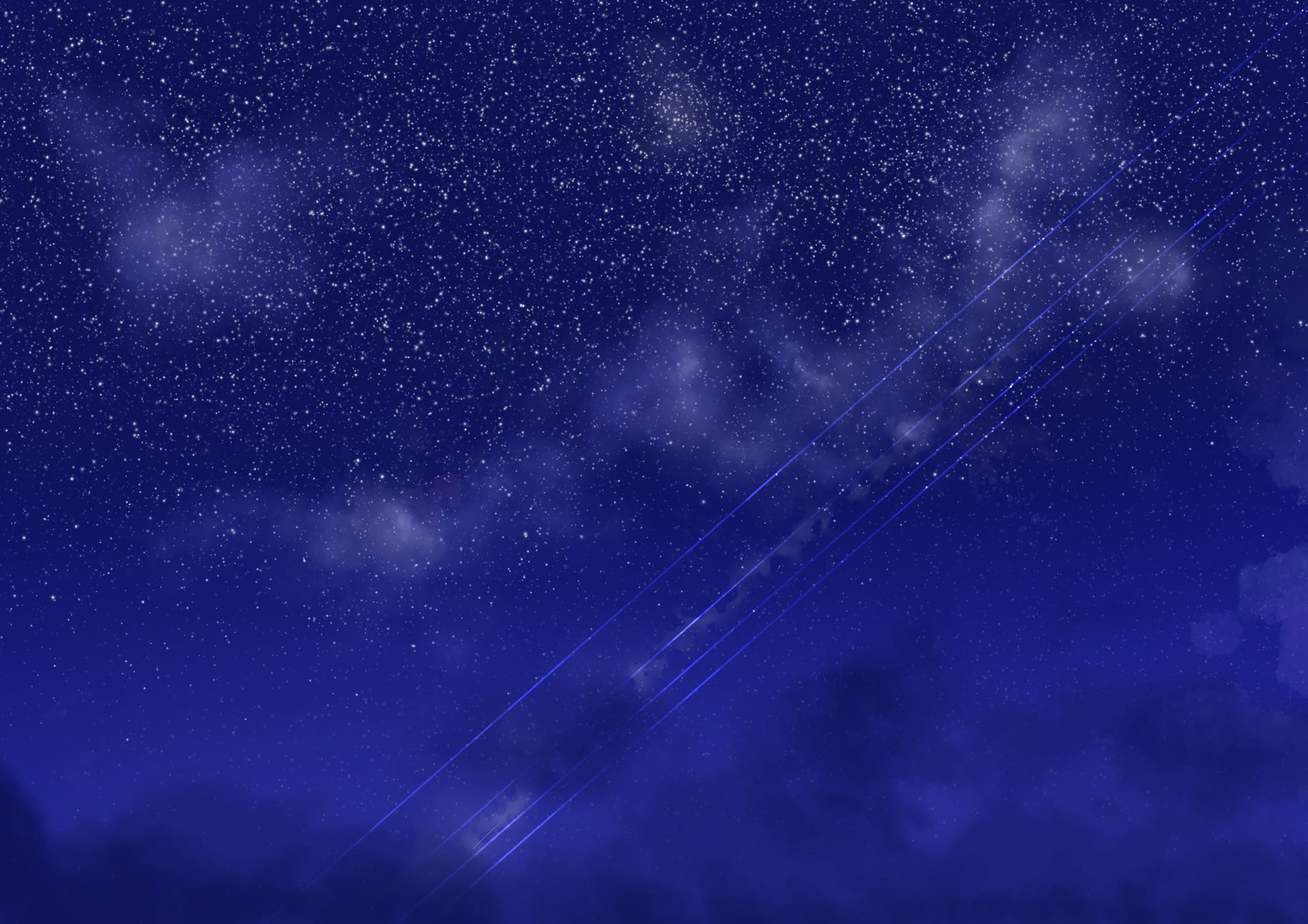 The sky at night, 4 light beams shoot across the sky as we listen for signals or life.