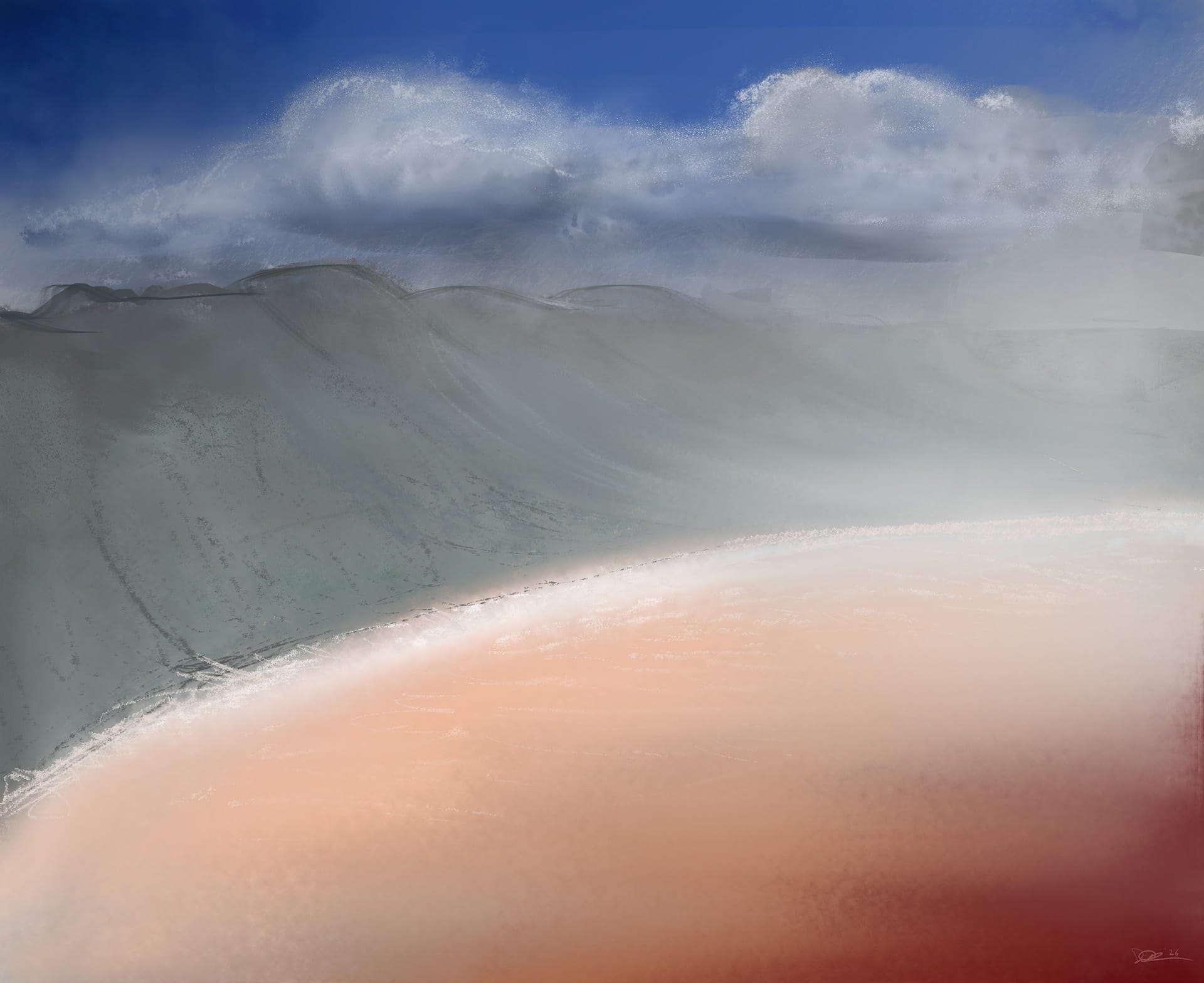 Overlooking the mountain range that merges with the red lakes.