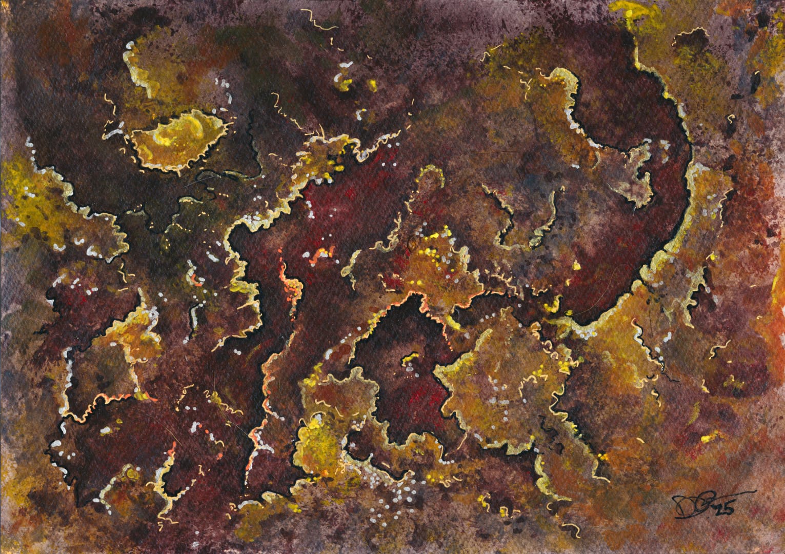 Signal received, an aerial view of an alien planet, Red Brown and what appears to be sulphur on the surface. 