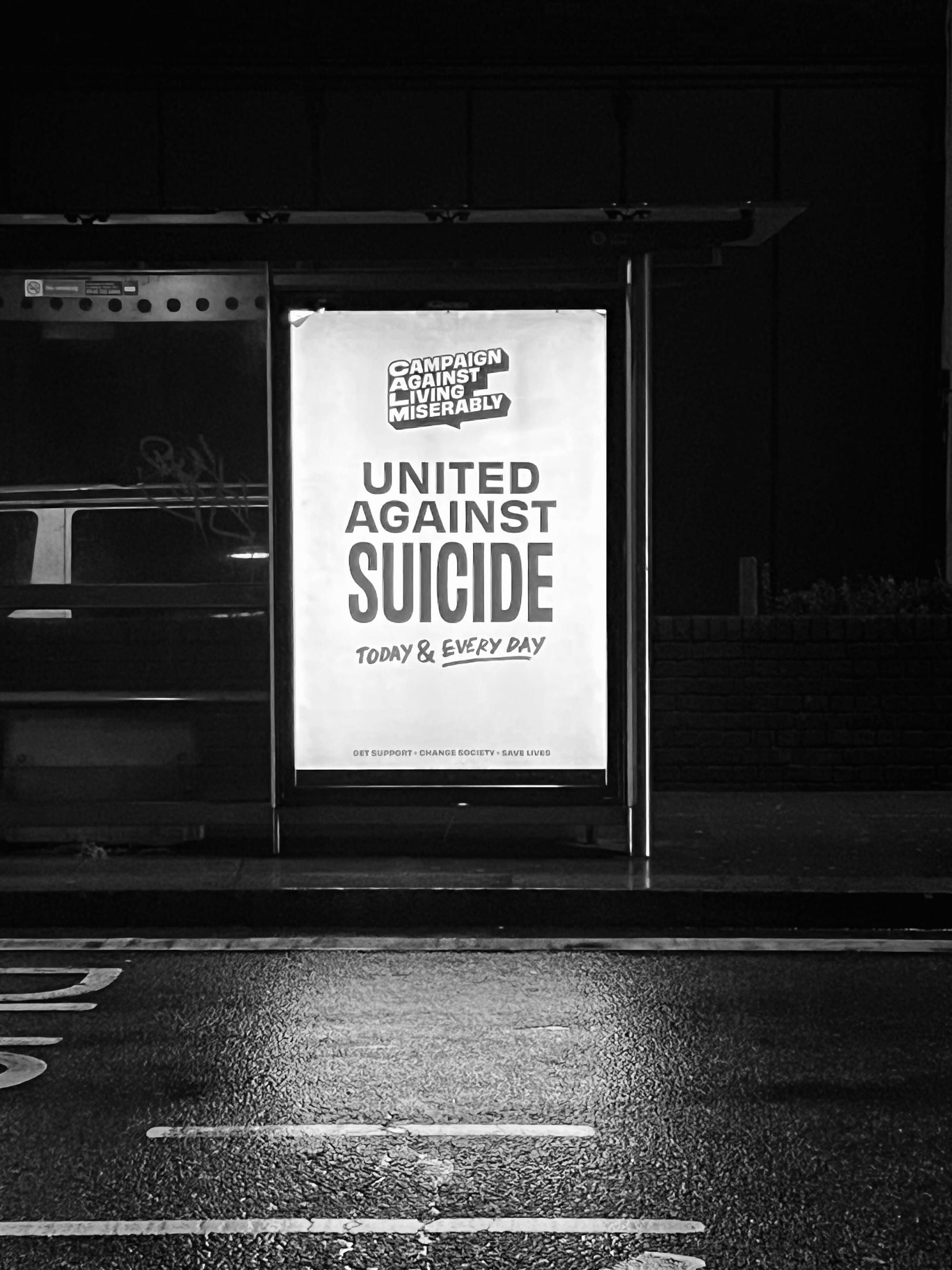 CALM United Against Suicide campaign billboard.