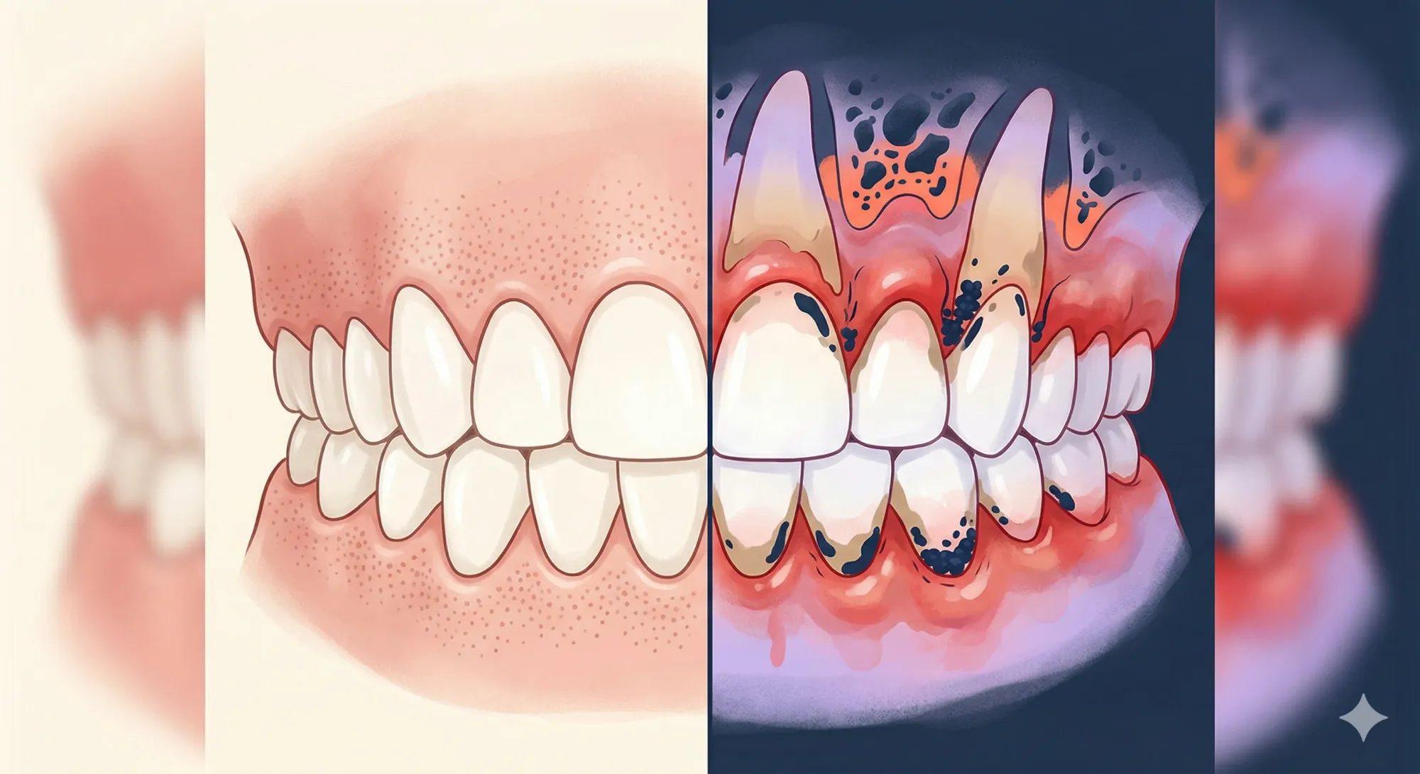 Sağlıklı diş eti ile iltihap lı diş eti karşılaştırması