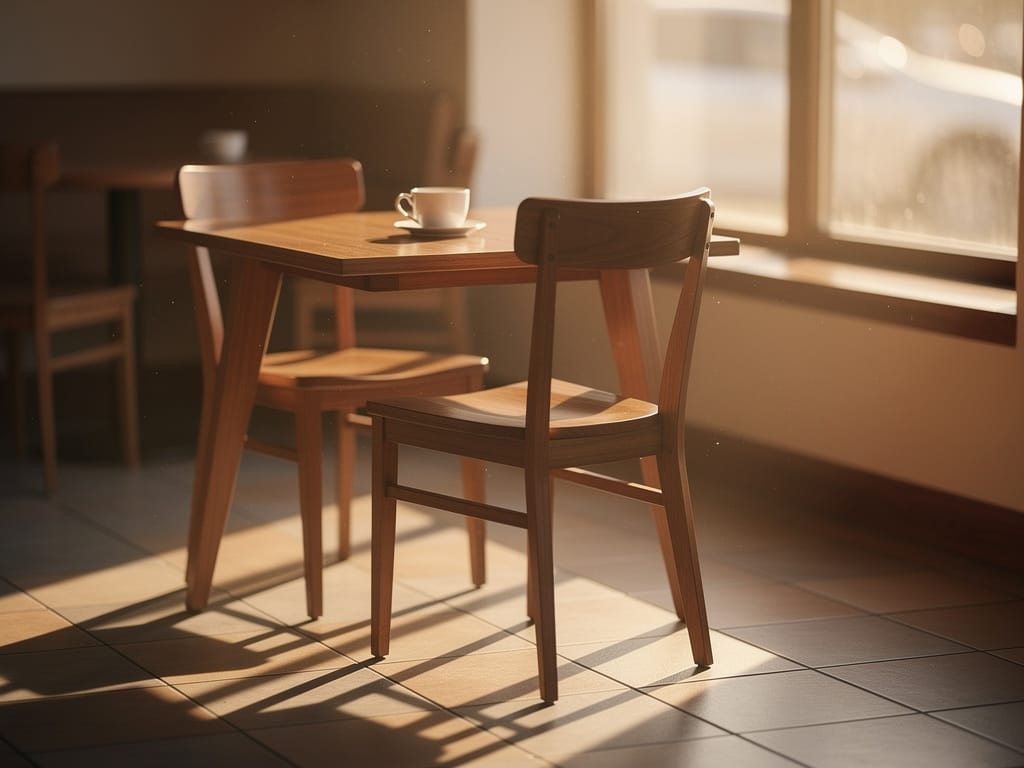 An empty chair at a cafe table symbolizing loneliness.