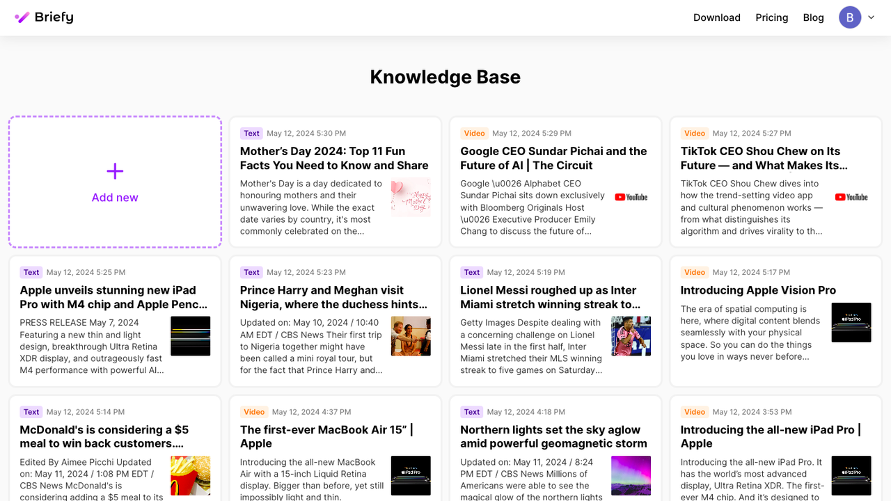 📣 Briefy 2.0.0: Knowledge Base, summary sharing, and more!